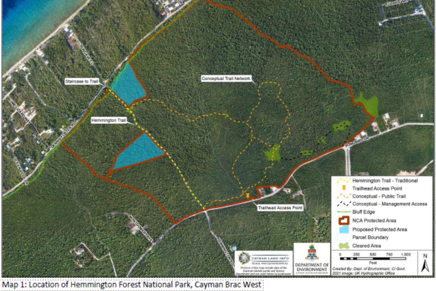 Map of Location of Hemmington Forest National Park, Cayman Brac West